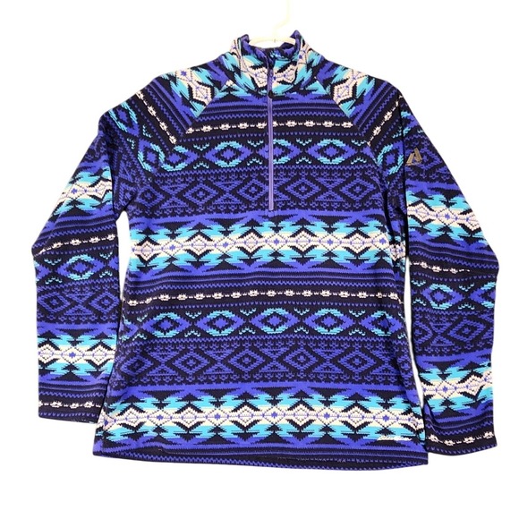 Eddie Bauer Tops - Eddie Bauer First Ascent Fleece Pullover‎ Aztec Tribal Print Purple Blue L